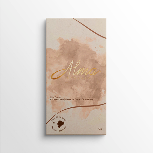 Tablette de chocolat noir équatorien aux fèves de cacao croquantes – Alma Chocolat