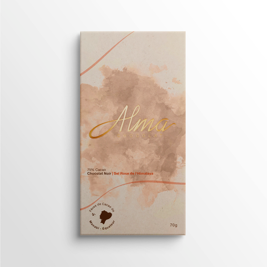 Tablette de chocolat noir 75% au sel rose de l’Himalaya – Alma Chocolat
