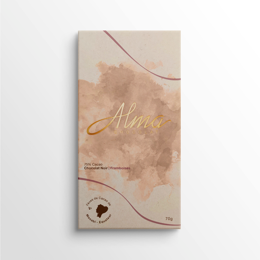 Tablette de chocolat noir équatorien aux éclats de framboise – Alma Chocolat